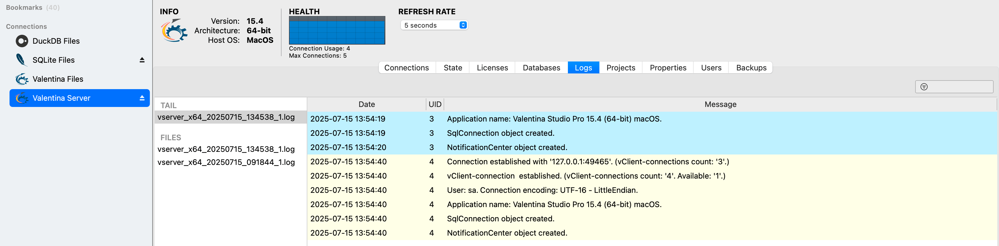 View Apps by AppName in Valentina Server Administration in Valentina Studio PRO