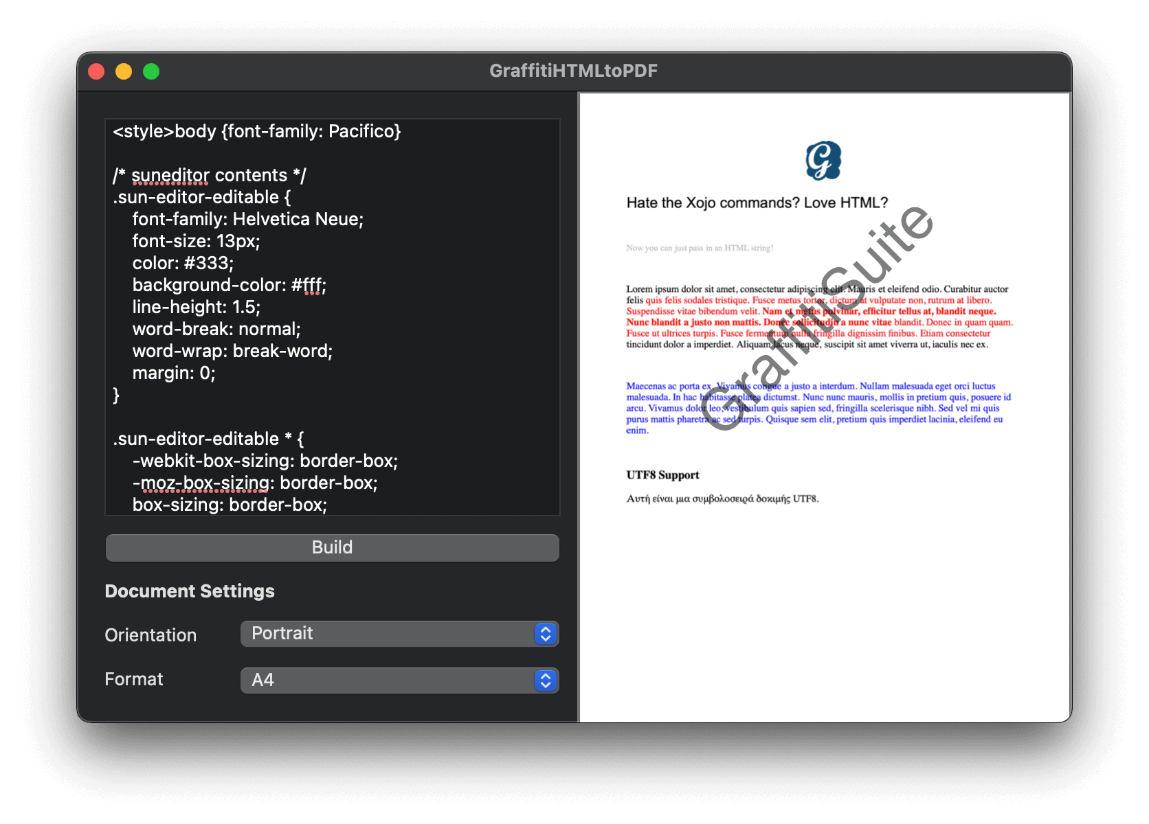 GraffitiHTMLtoPDF can take your arbitrary HTML and output a rasterized PDF