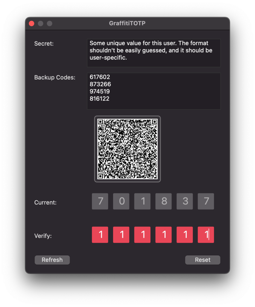 GraffitiTOTPField is a set of inputs designed for time-based one time password value display or entry