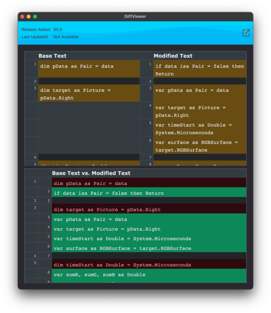 Desktop GraffitiDiffViewer compares two texts and displays the differences