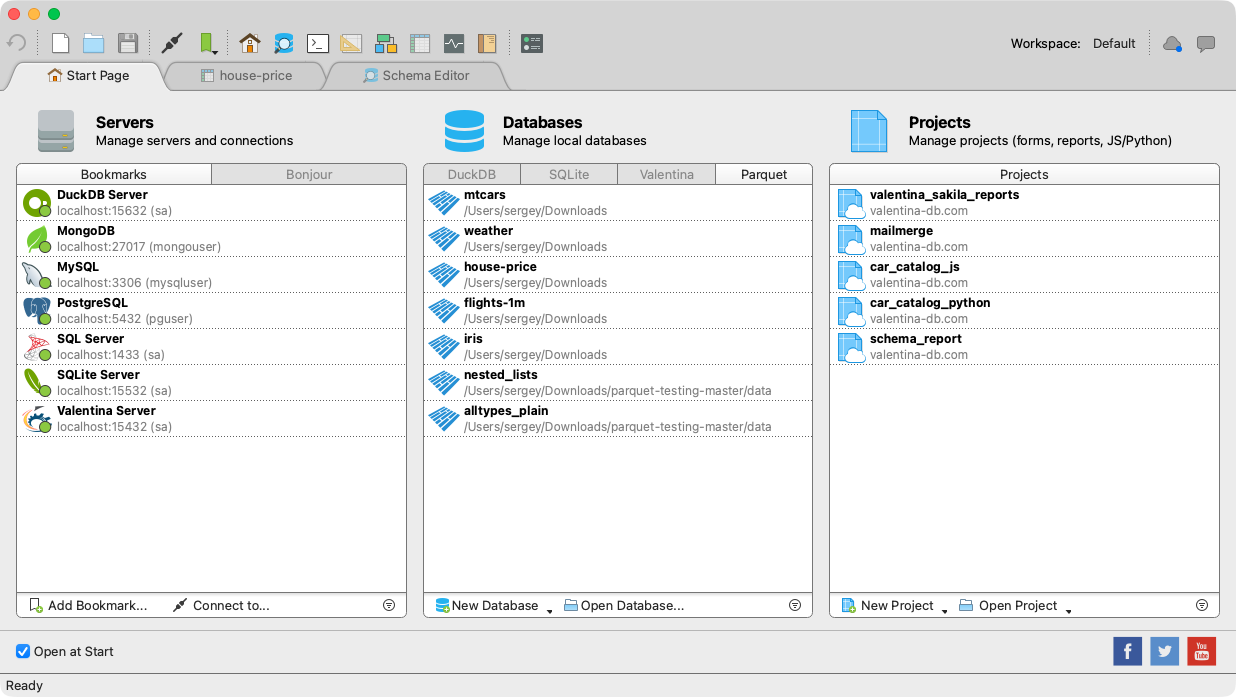 Valentina Studio Start Page now showing the support for Parquet files