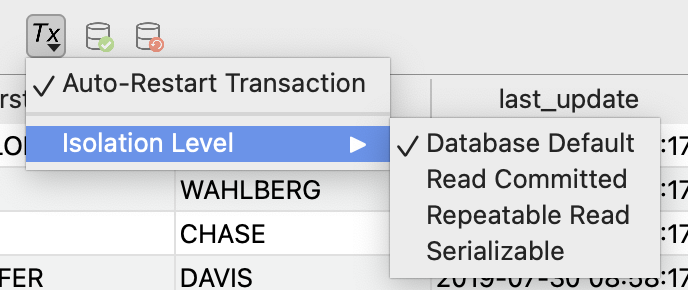Transactions Settings Menu